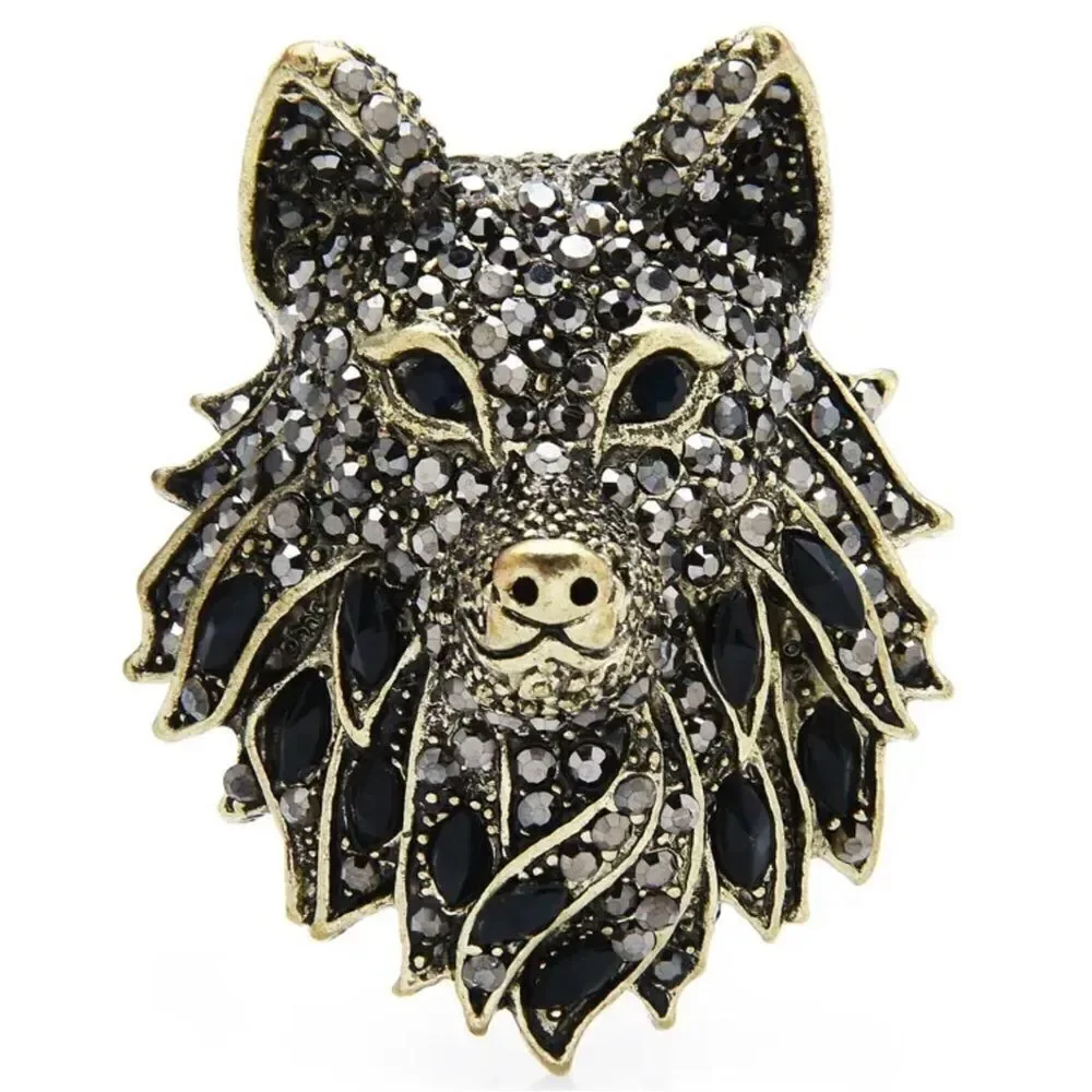 ‎WOLF RHINESTONE BROOCH